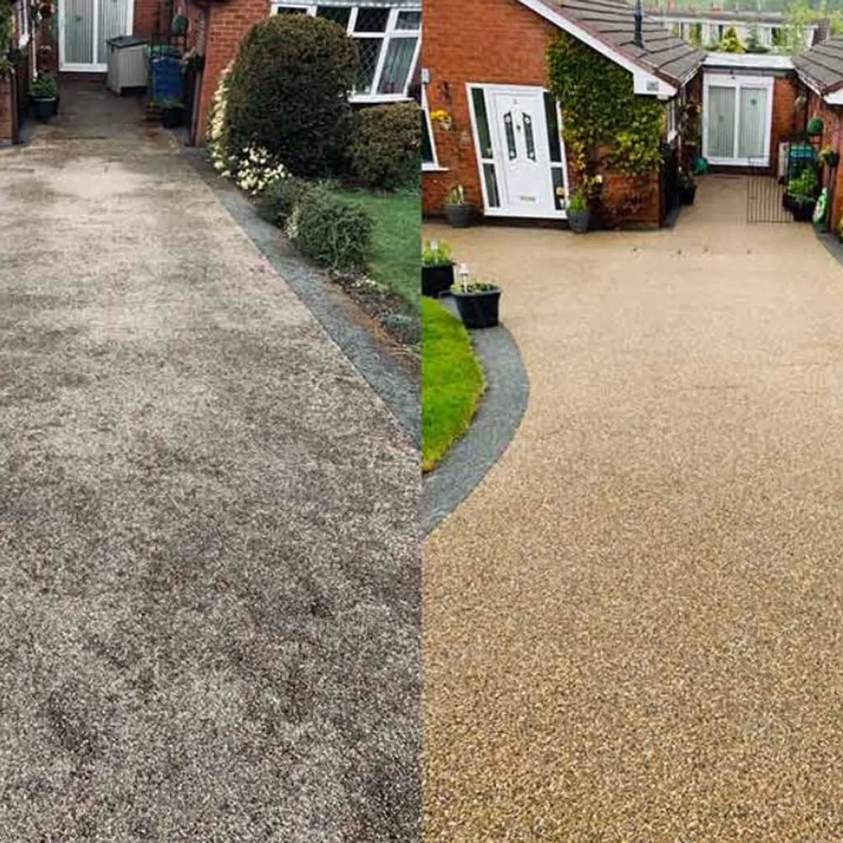 Resin driveway part way through a deep clean